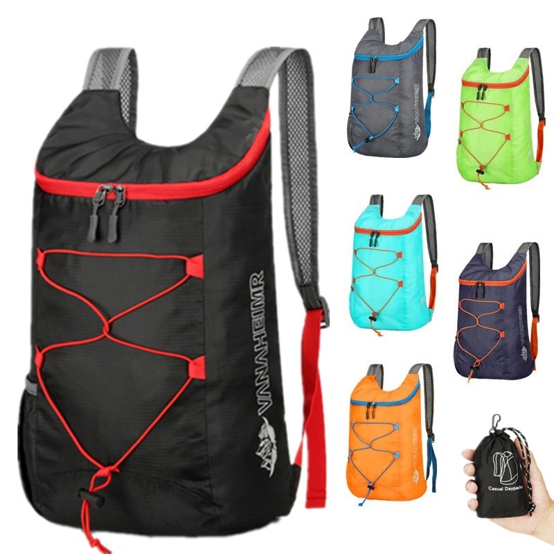 Hiking Backpack Waterproof - กระเป๋าเป้พับได้อเนกประสงค์สำหรับกิจกรรมกลางแจ้ง ผลิตจากผ้าไนลอนกันน้ำน้ำหนักเบาความหนาแน่นสูง เหมาะสำหรับการตั้งแคมป์ เดินป่า และการเดินทาง