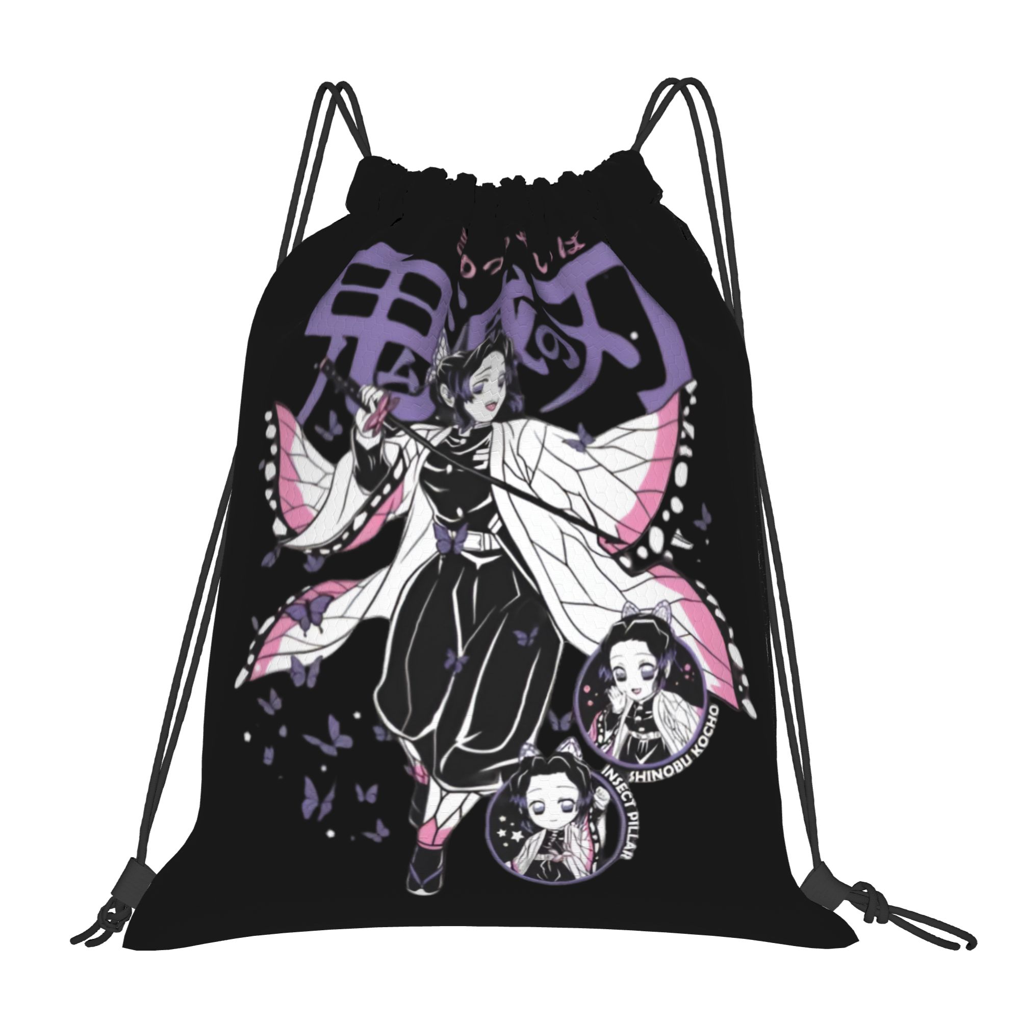 Drawstring Gym Bag - กระเป๋าหูรูดลายดาบพิฆาตอสูรแบบกำหนดเอง สำหรับผู้หญิงและผู้ชาย น้ำหนักเบา ลายชิโนบุ โคโจ กระเป๋าเป้สะพายหลังสำหรับกีฬาและออกกำลังกาย